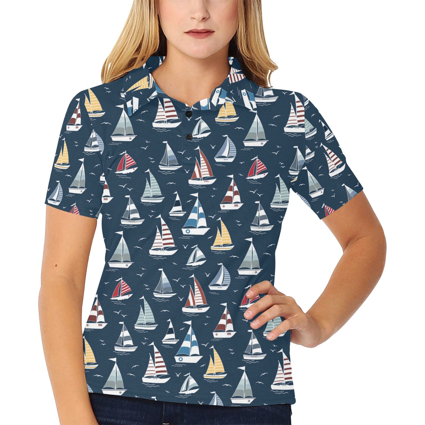 Sailboat Print Design LKS306 Women's Polo Shirt