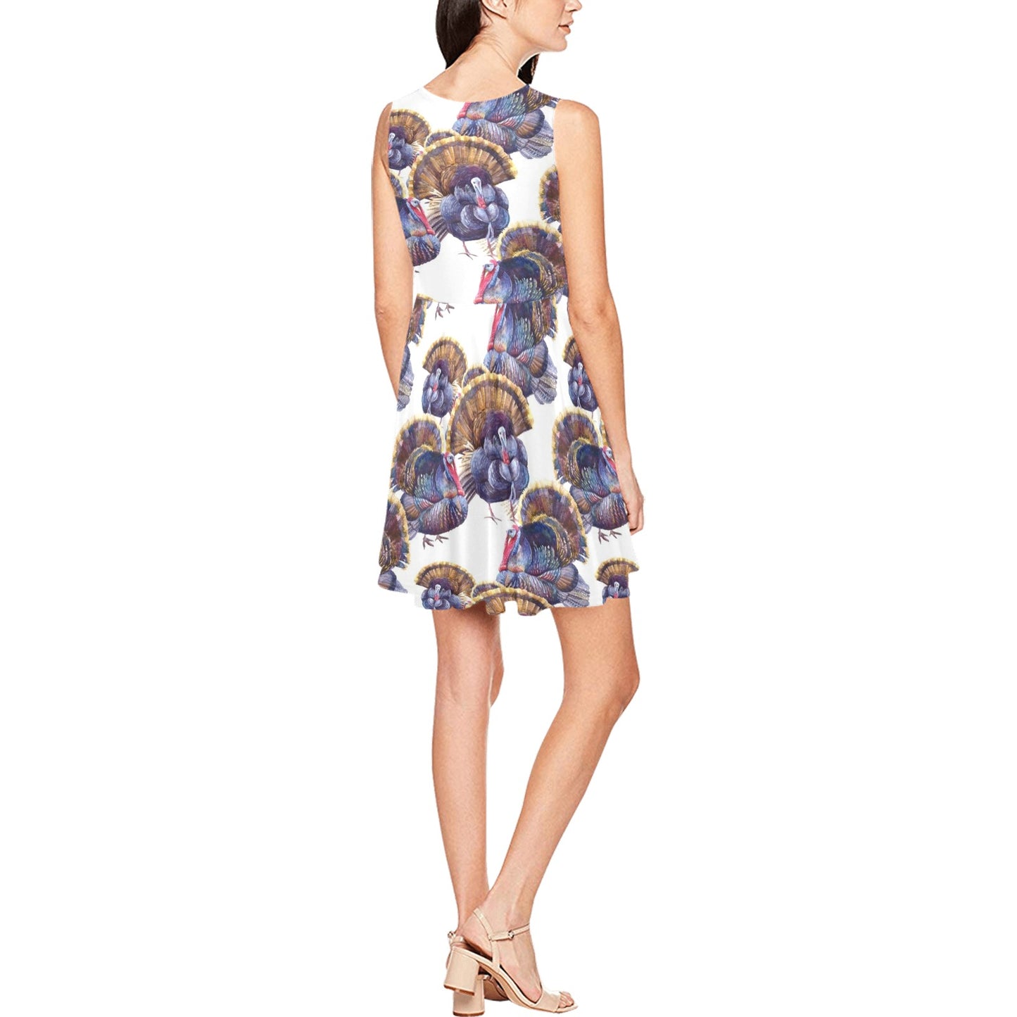 Turkey Pattern Print Design 01 Sleeveless Dress