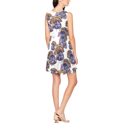 Turkey Pattern Print Design 01 Sleeveless Dress