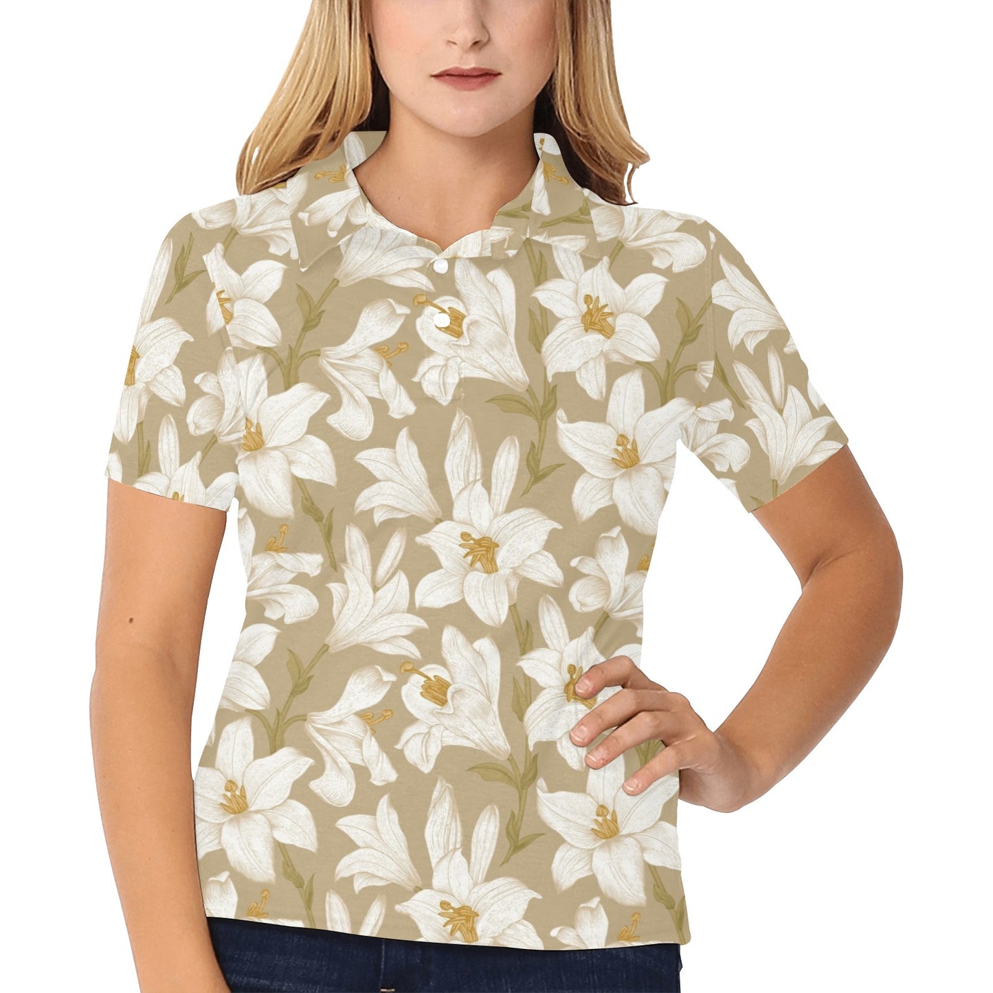 Lily Pattern Print Design LY07 Women's Polo Shirt