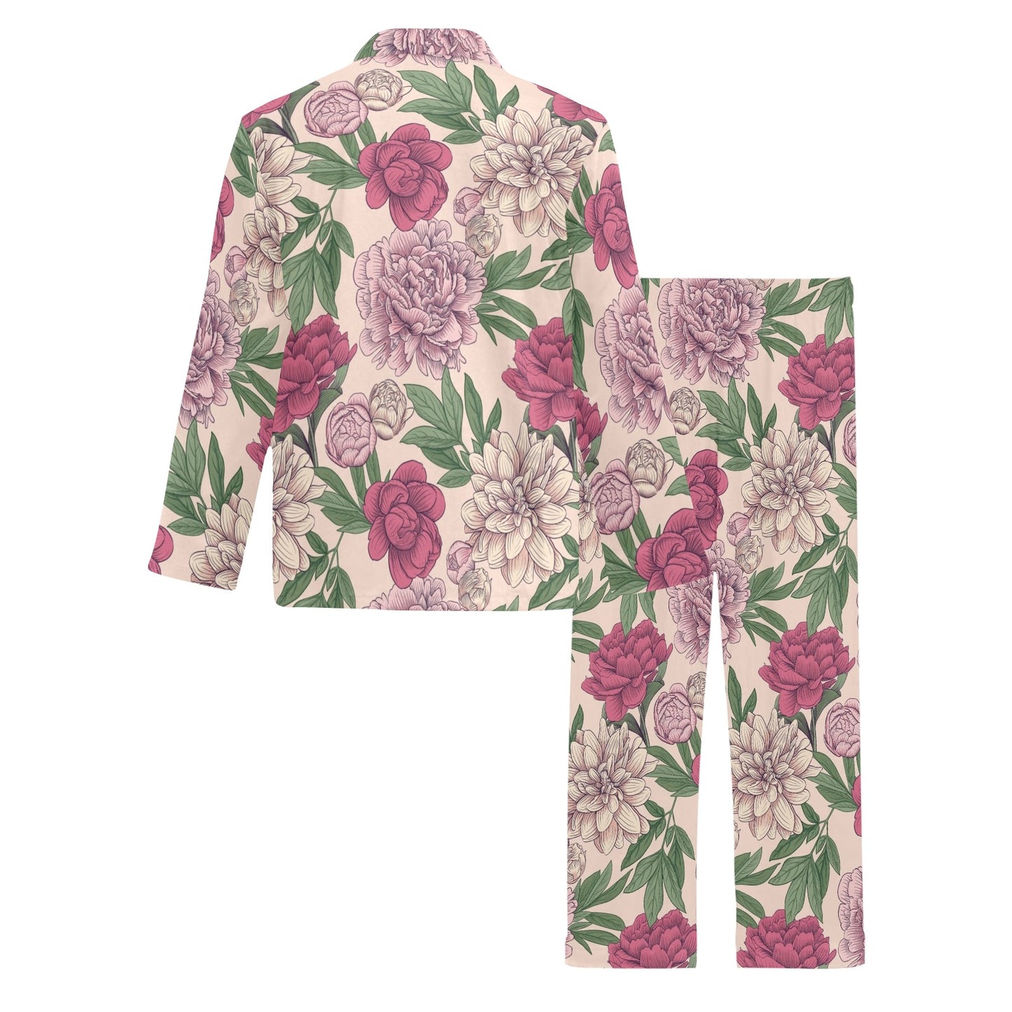 Peony Pattern Print Design A01 Men's Long Pajama Set