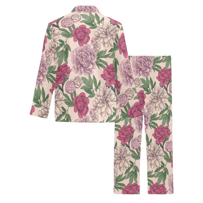 Peony Pattern Print Design A01 Men's Long Pajama Set