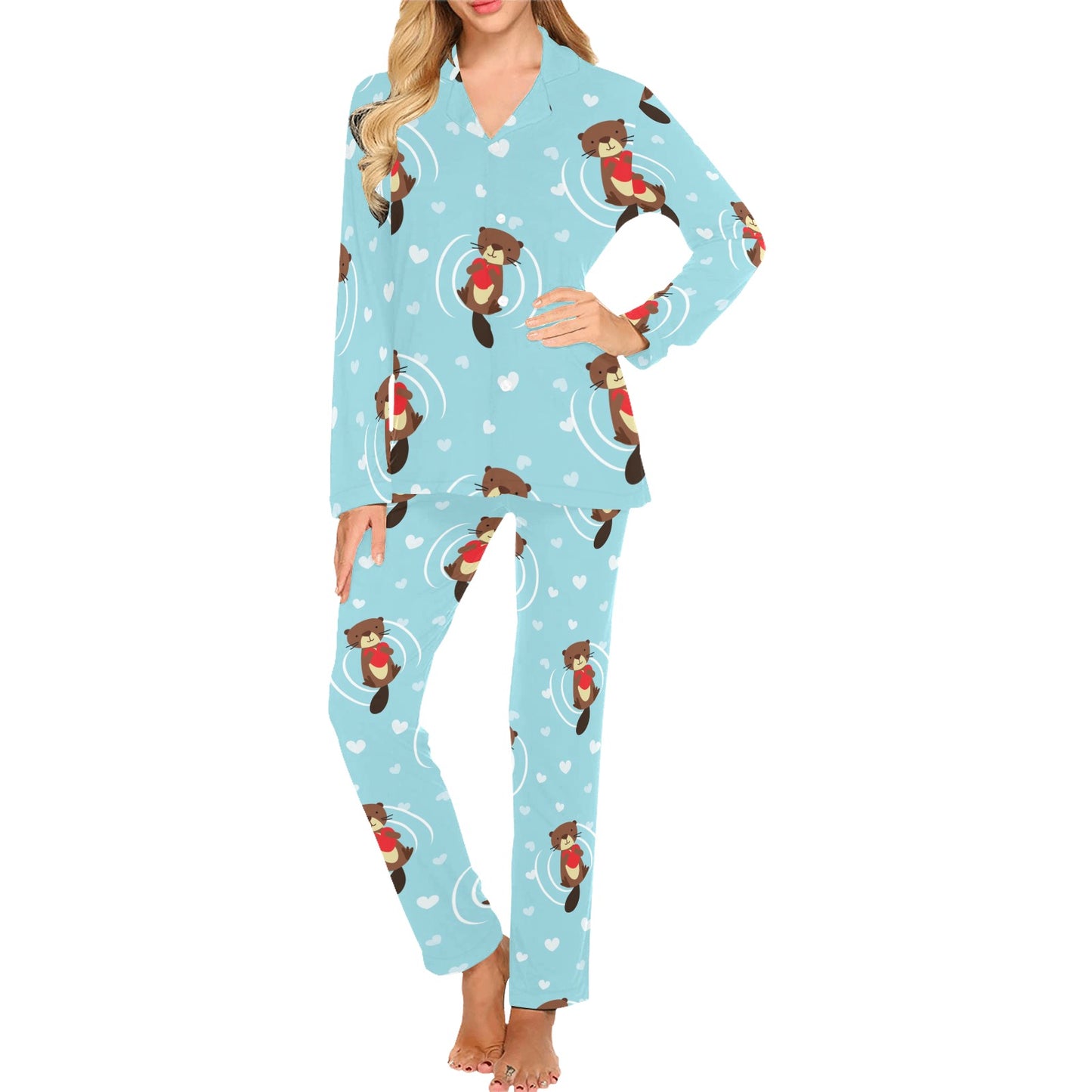 Sea Otter Cute Pattern Print Design 04 Women's Long Pajama Set