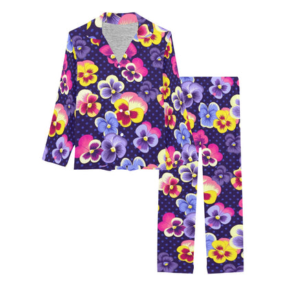 Pansy Pattern Print Design PS04 Women's Long Pajama Set