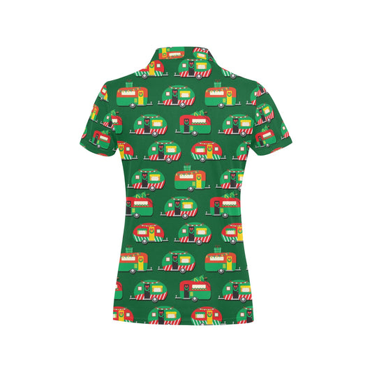 Camper Camping Christmas Themed Print Women's Polo Shirt