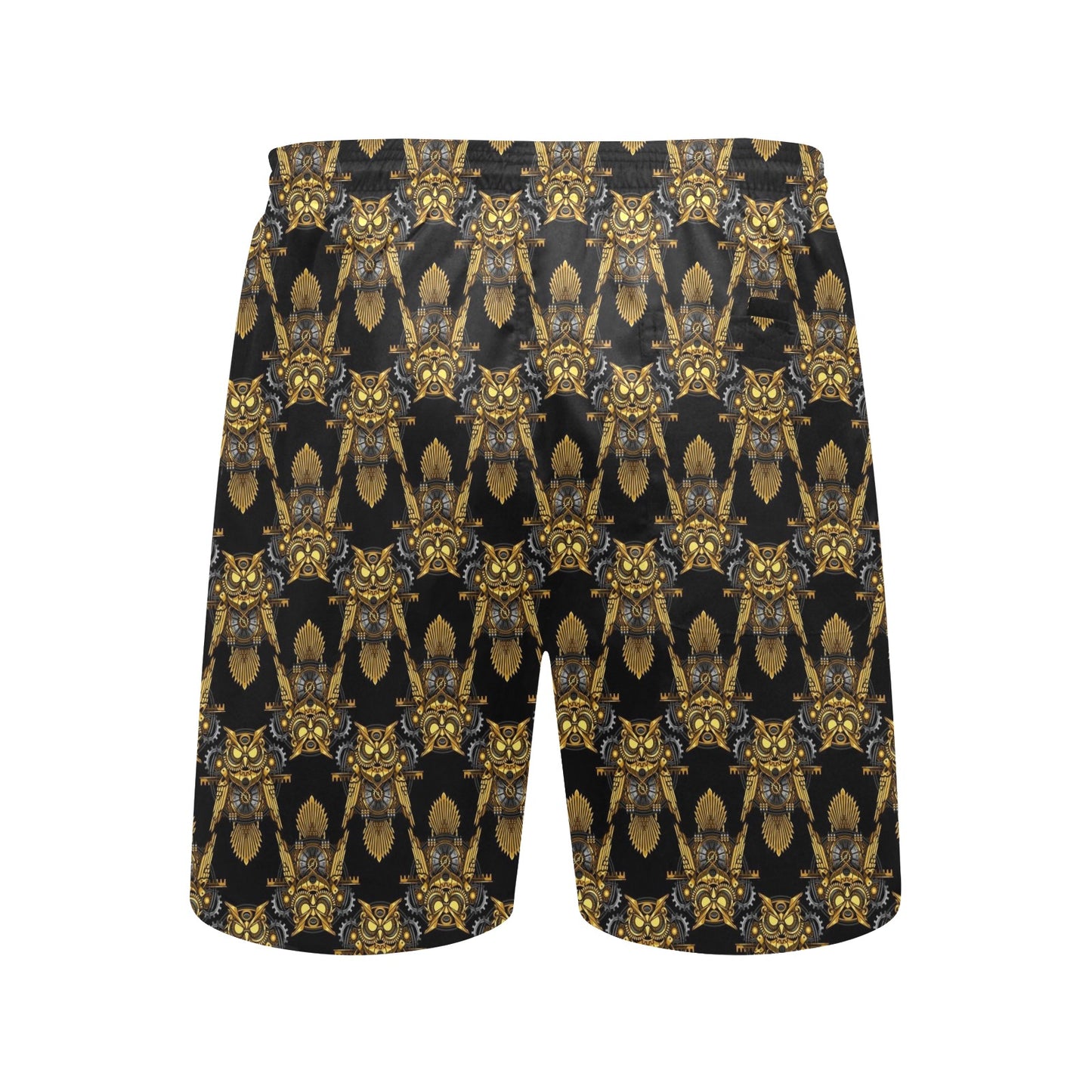 Steampunk Gold Owl Design Themed Print Men's Swim Trunks Beach Shorts