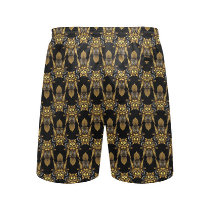 Steampunk Gold Owl Design Themed Print Men's Swim Trunks Beach Shorts