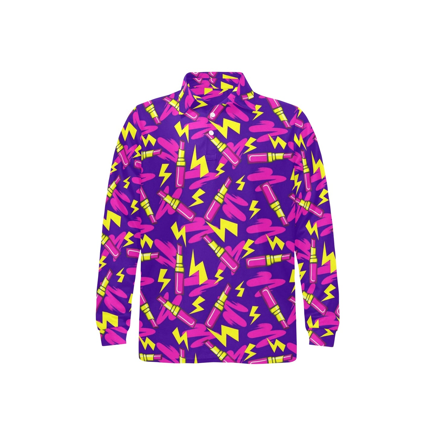 Lipstick Pattern Print Design LT04 Long Sleeve Polo Shirt For Men's