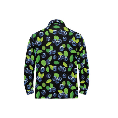 Blueberry Pattern Print Design BB03 Long Sleeve Polo Shirt For Men's