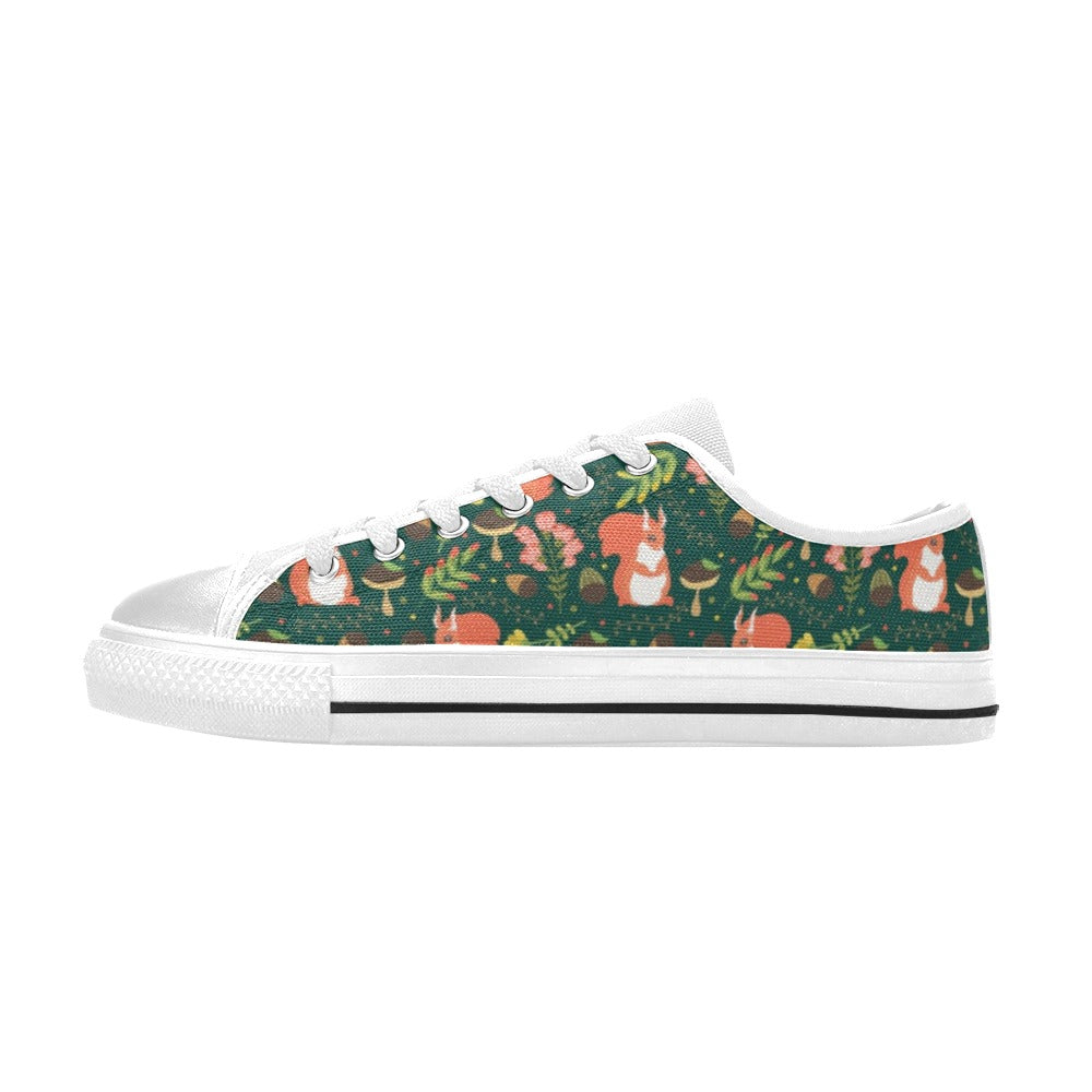 Squirrel Print Design LKS302 Women's White Low Top Shoes