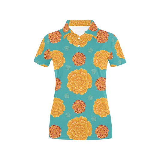 Marigold Pattern Print Design 02 Women's Polo Shirt