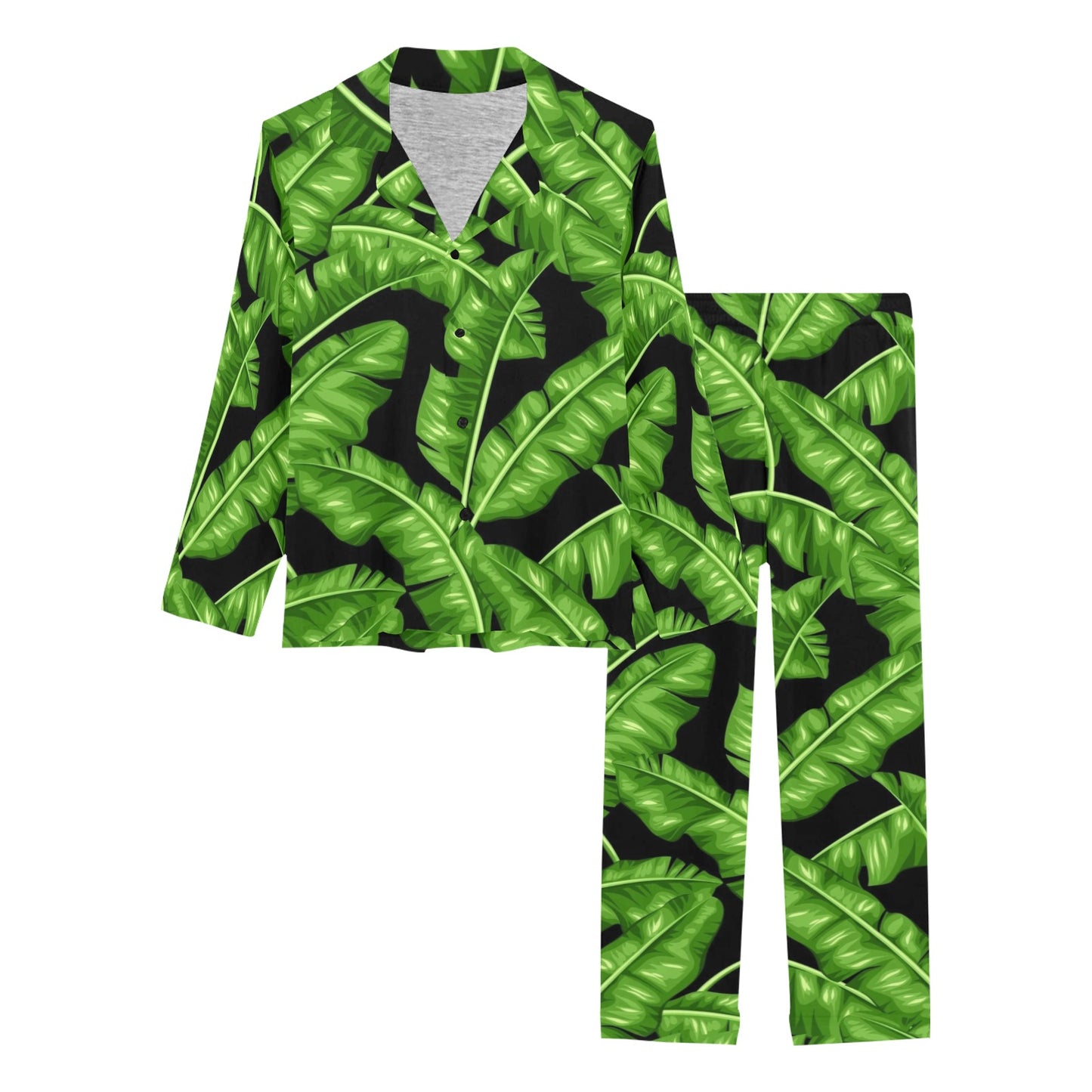 Banana Leaf Pattern Print Design BL01 Women's Long Pajama Set