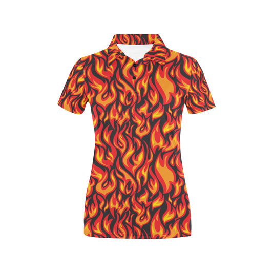 Flame Fire Print Pattern Women's Polo Shirt