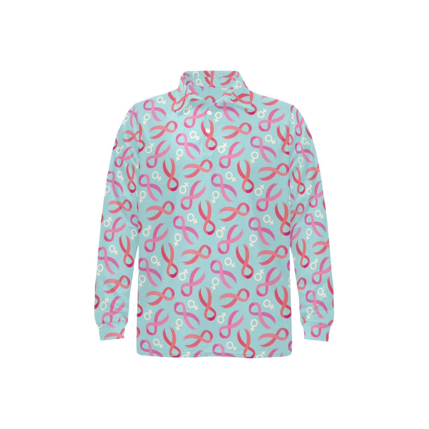 Breast cancer Pattern Print Design 03 Long Sleeve Polo Shirt For Men's