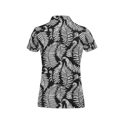 Fern Leave Black White Print Pattern Women's Polo Shirt