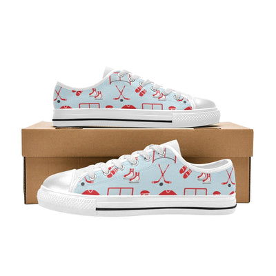 Hockey Red Equipment Print Design LKS305 Women's White Low Top Shoes