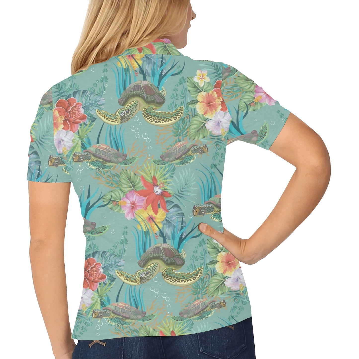 Sea Turtle Pattern Print Design T012 Women's Polo Shirt