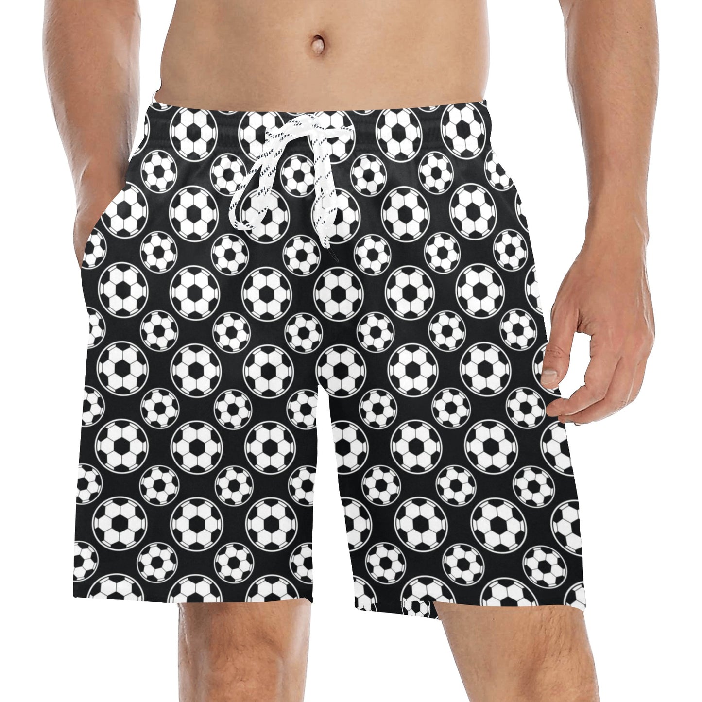Soccer Ball Black Print Pattern Men's Swim Trunks Beach Shorts