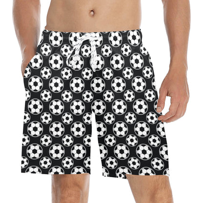 Soccer Ball Black Print Pattern Men's Swim Trunks Beach Shorts