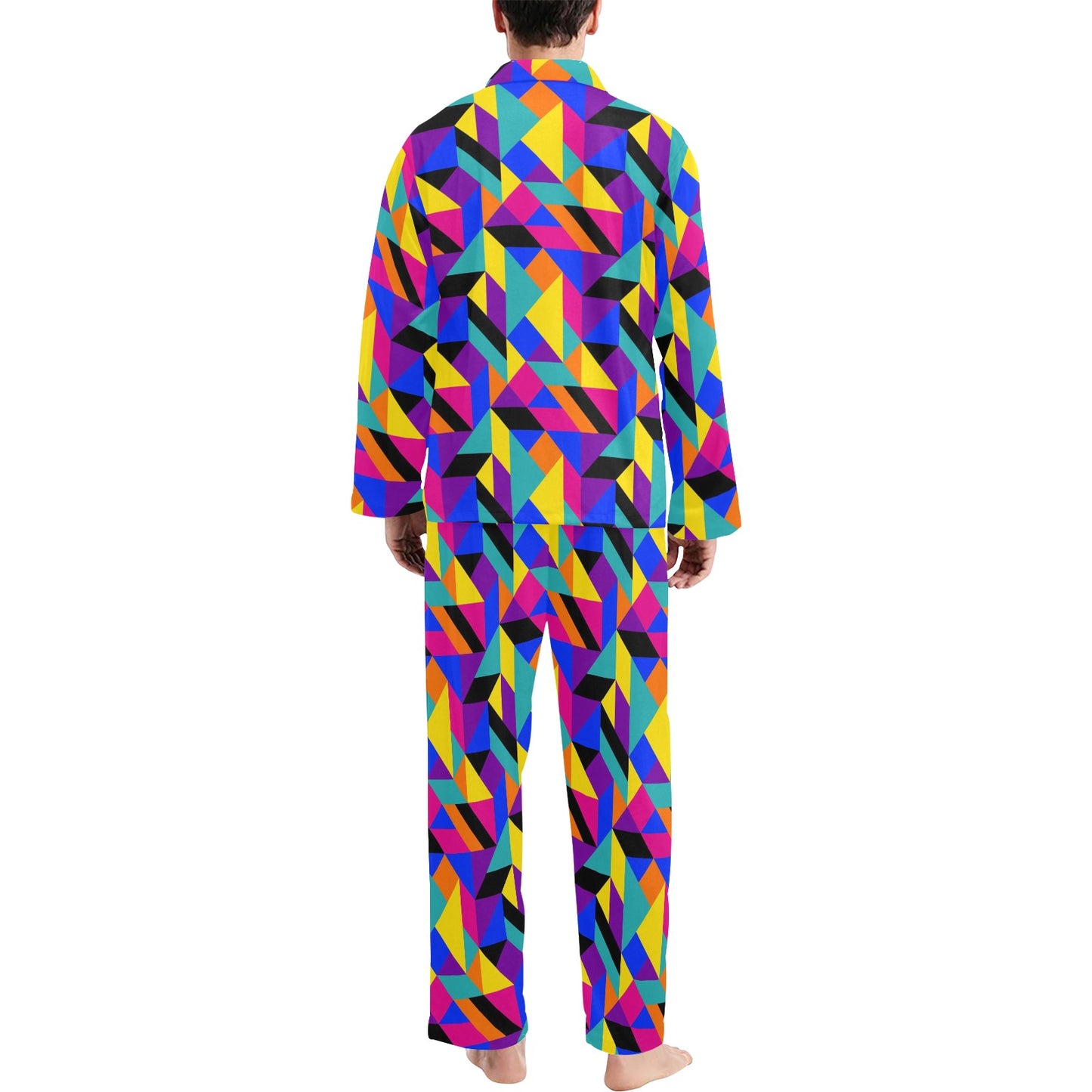 90s Colorful Pattern Print Design 1 Men's Long Pajama Set