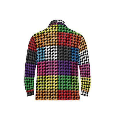 Houndstooth Colorful Pattern Print Design 01 Long Sleeve Polo Shirt For Men's
