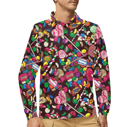 Candy Pattern Print Design CA02 Long Sleeve Polo Shirt For Men's