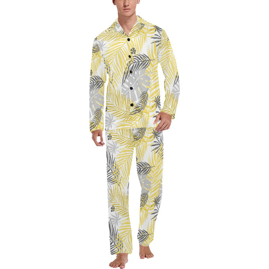 Palm Leaves Pattern Print Design PL012 Men's Long Pajama Set