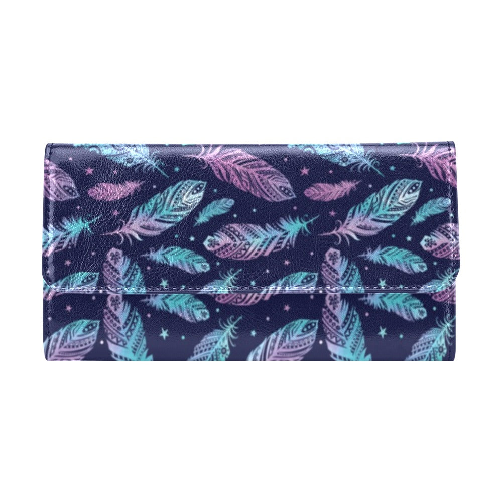 Feather Aztec Design Print Women's Trifold Wallet