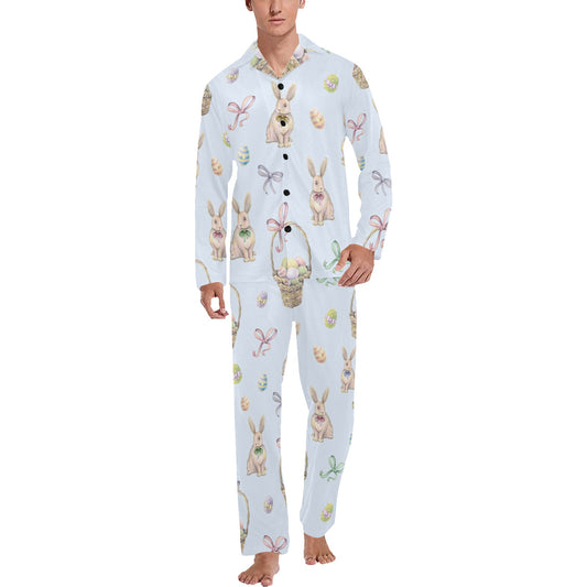 Rabbit Easter Eggs Pattern Print Design 03 Men's Long Pajama Set