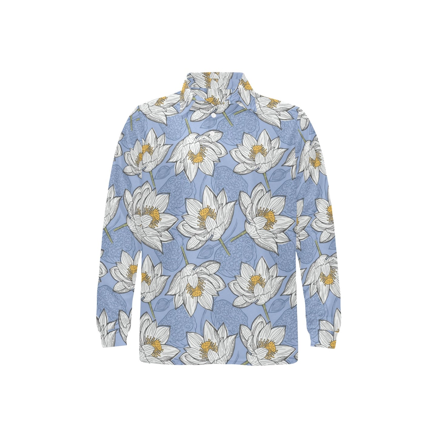 Lotus Pattern Print Design 04 Long Sleeve Polo Shirt For Men's