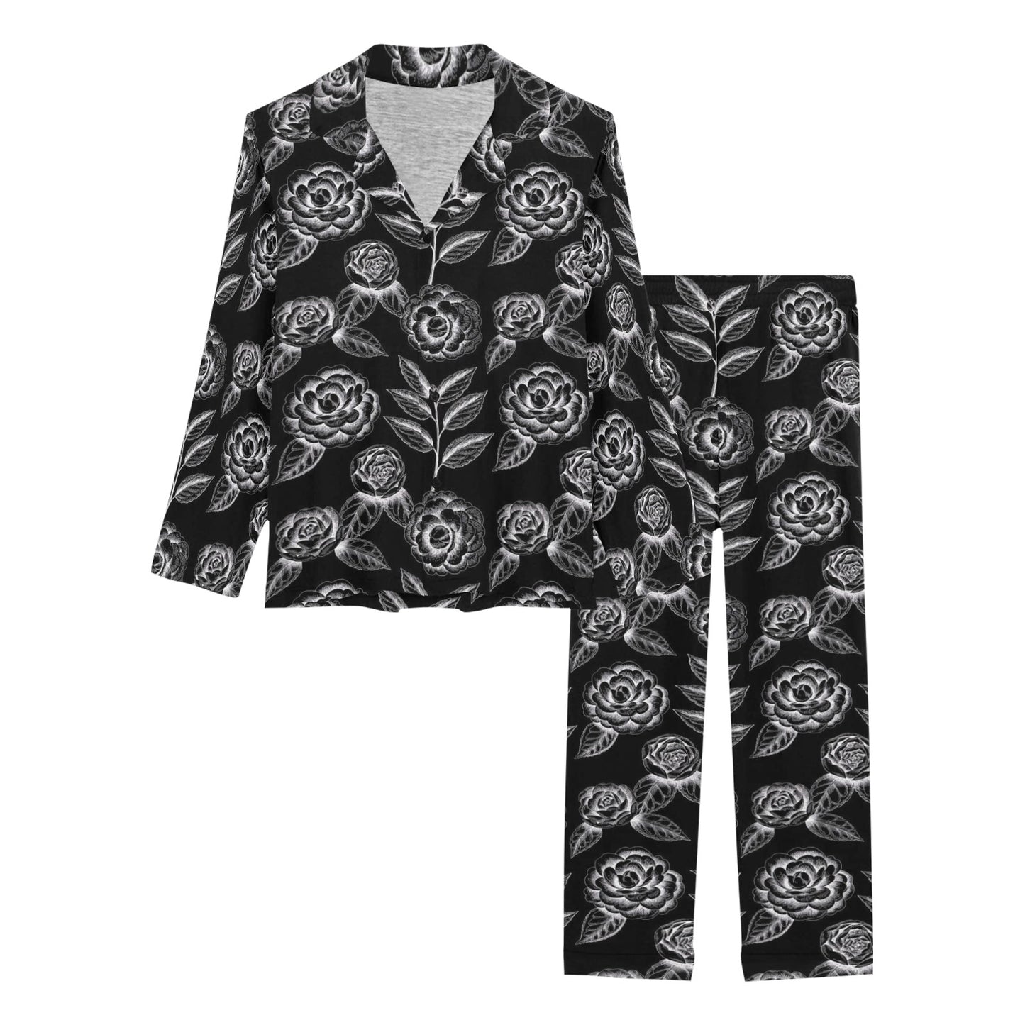 Camellia Pattern Print Design 02 Women's Long Pajama Set