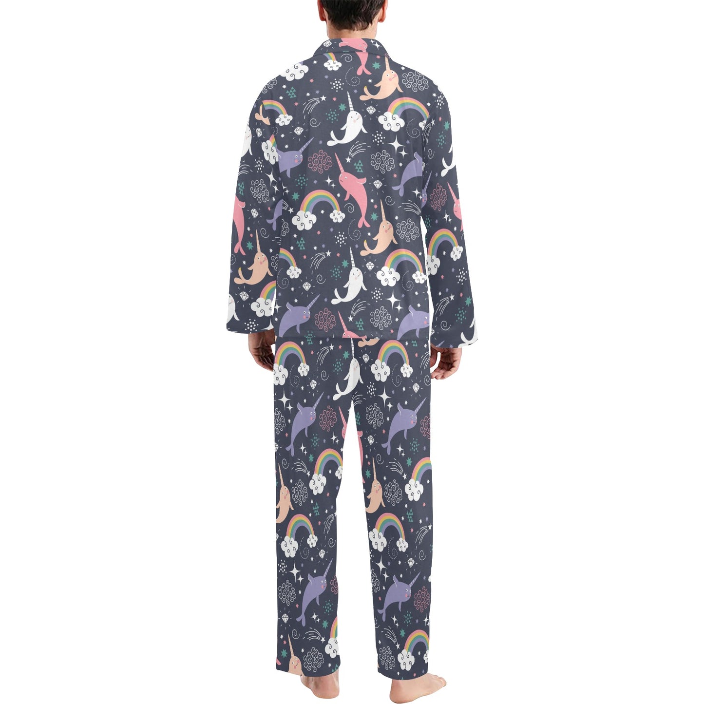 Narwhal Pattern Print Design 01 Men's Long Pajama Set
