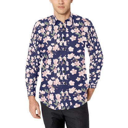 Sakura Print Design LKS301 Men's Long Sleeve Dress Shirt