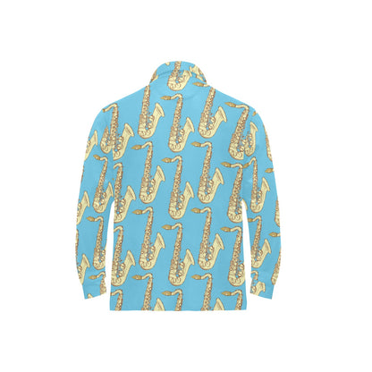Saxophone Pattern Print Design 03 Long Sleeve Polo Shirt For Men's