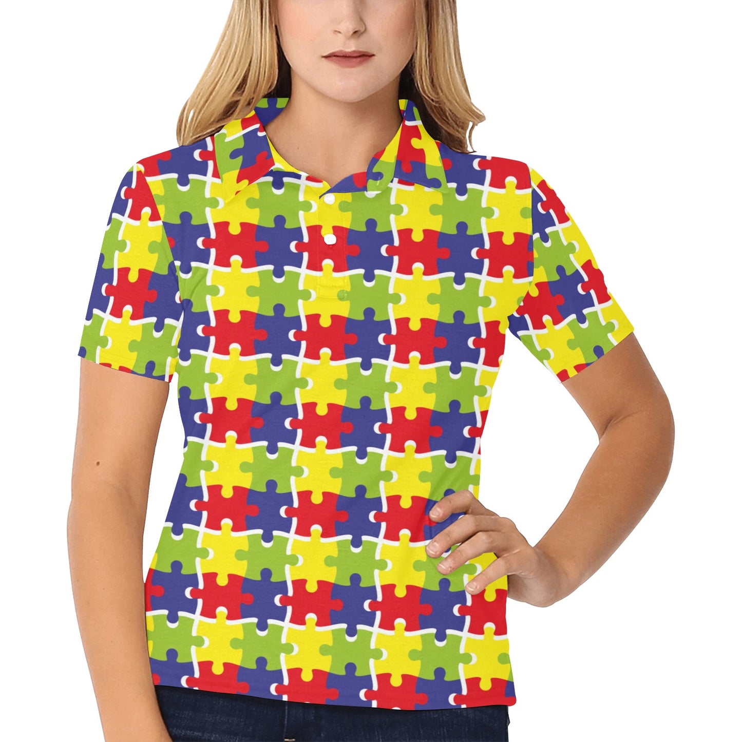 Autism Awareness Pattern Print Design 03 Women's Polo Shirt