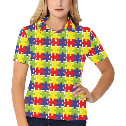 Autism Awareness Pattern Print Design 03 Women's Polo Shirt