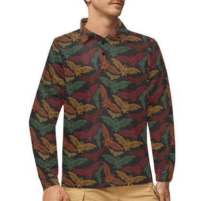 Bat Tribal Pattern Print Design 03 Long Sleeve Polo Shirt For Men's