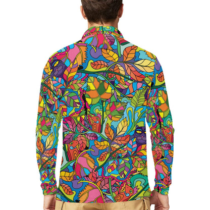 Psychedelic Trippy Flower Print Long Sleeve Polo Shirt For Men's