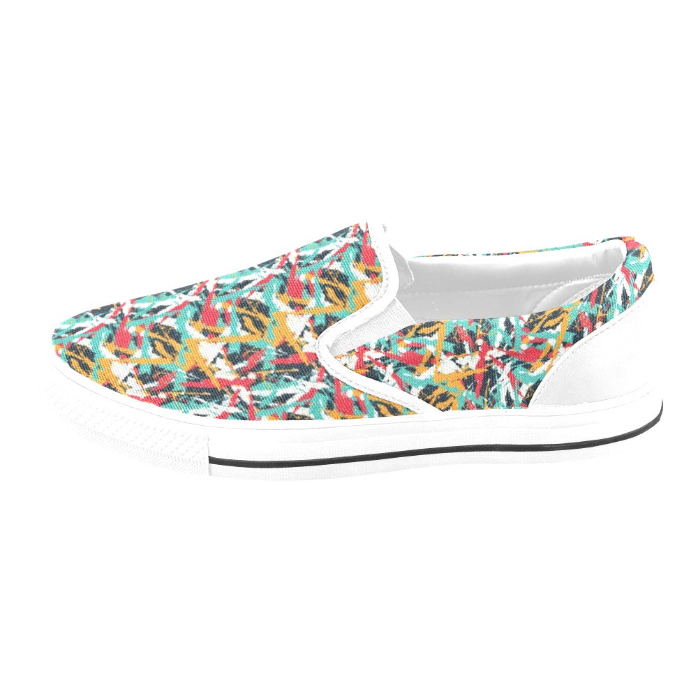 Splatter Print Design LKS304 White Slip Ons Canvas Women's Shoes