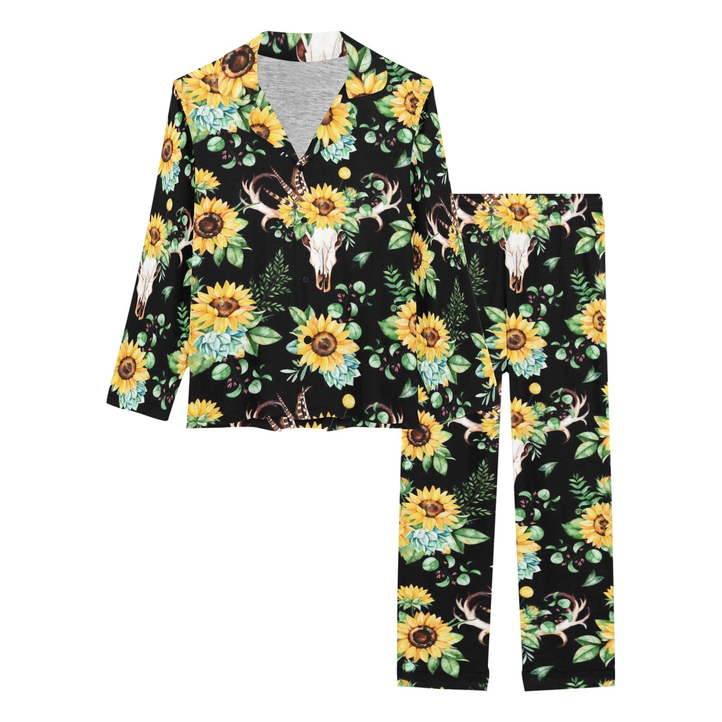Sunflower Pattern Print Design SF08 Women's Long Pajama Set