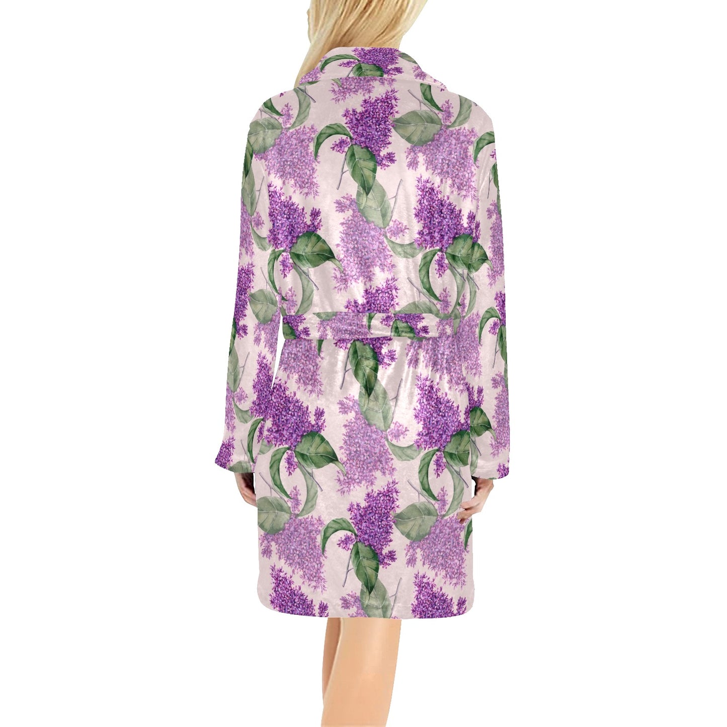 Lilac Pattern Print Design LI02 Women's Fleece Robe