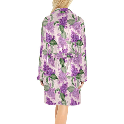 Lilac Pattern Print Design LI02 Women's Fleece Robe