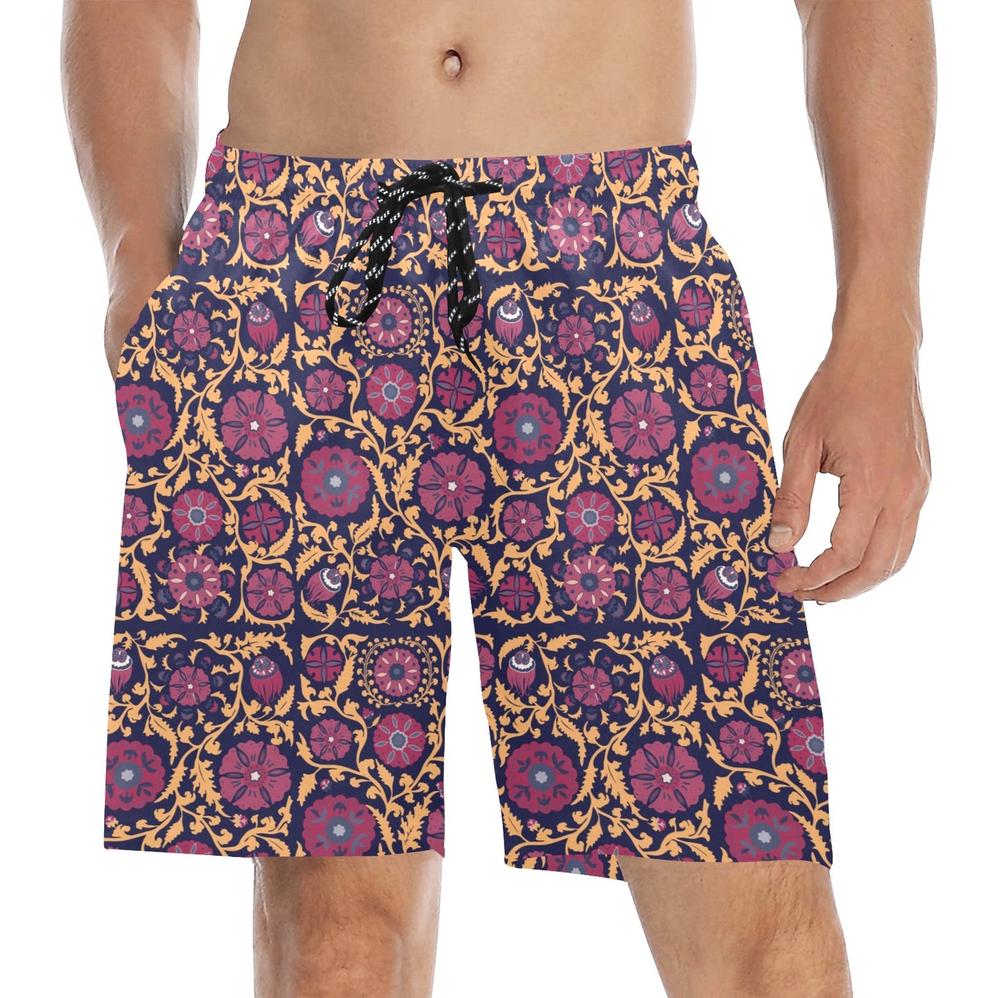 Suzani Print Design LKS303 Men's Swim Trunks Beach Shorts