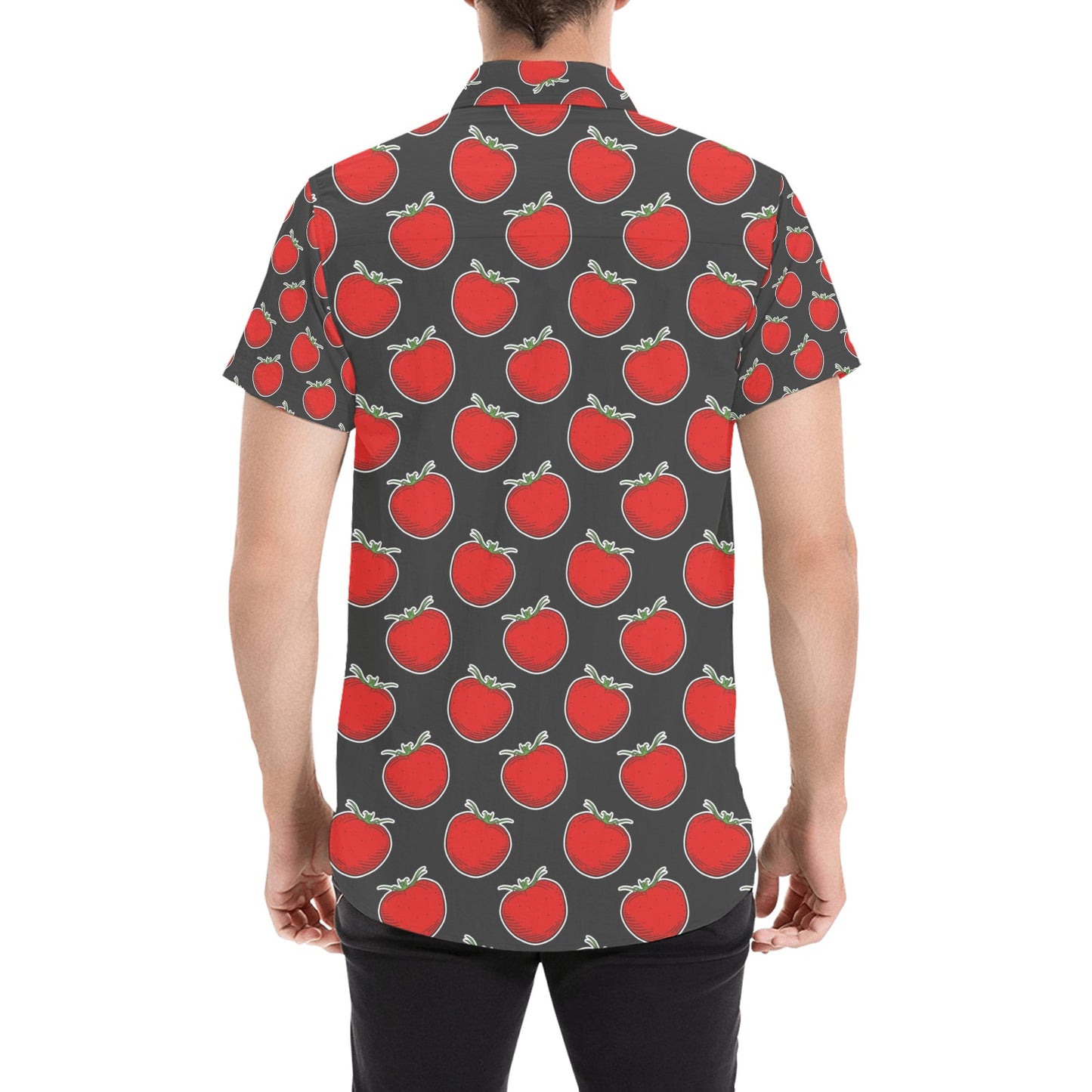Tomato Print Design LKS306 Men Short Sleeve Button Up Shirt
