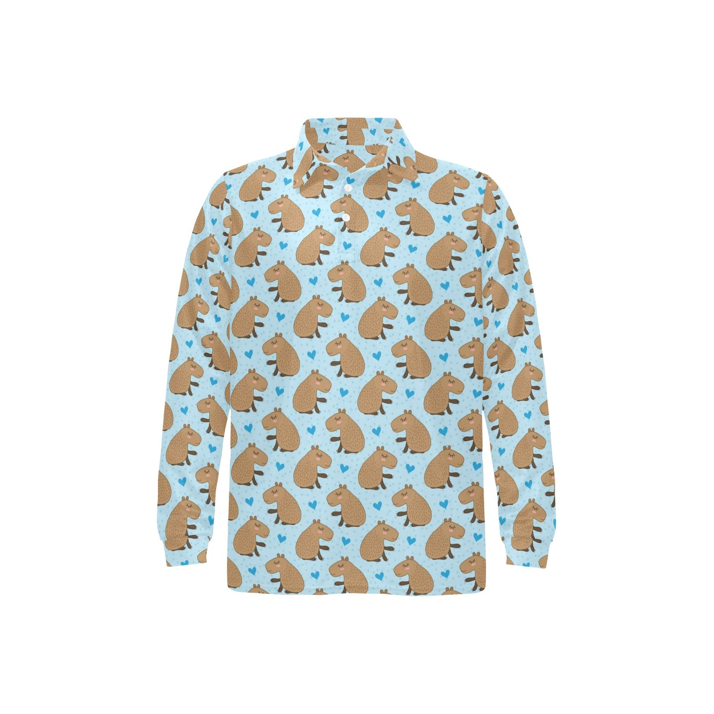 Capybara Pattern Print Design 01 Long Sleeve Polo Shirt For Men's