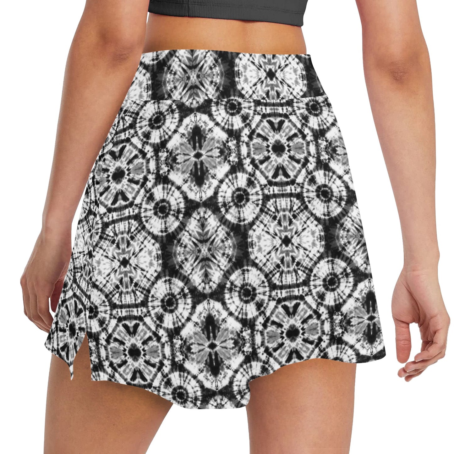 Tie Dye Black White Design Print 17" Golf & Pickleball Skort with Pockets