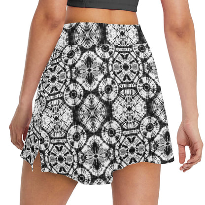 Tie Dye Black White Design Print 17" Golf & Pickleball Skort with Pockets