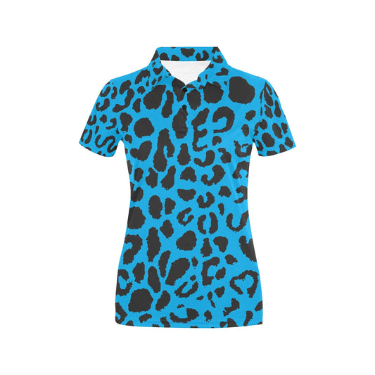 Cheetah Blue Print Pattern Women's Polo Shirt