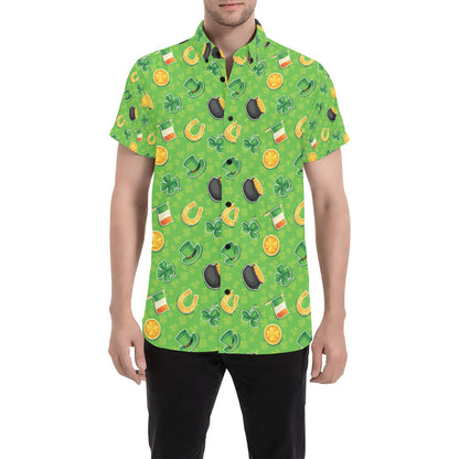 Shamrock Saint Patrick's Day Print Design LKS302 Men Short Sleeve Button Up Shirt