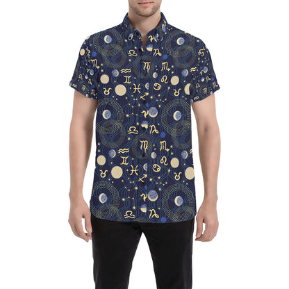 Zodiac Print Design LKS302 Men Short Sleeve Button Up Shirt